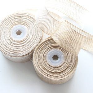1.5" Burlap Jute Ribbon 2 spools Natural and Ivory